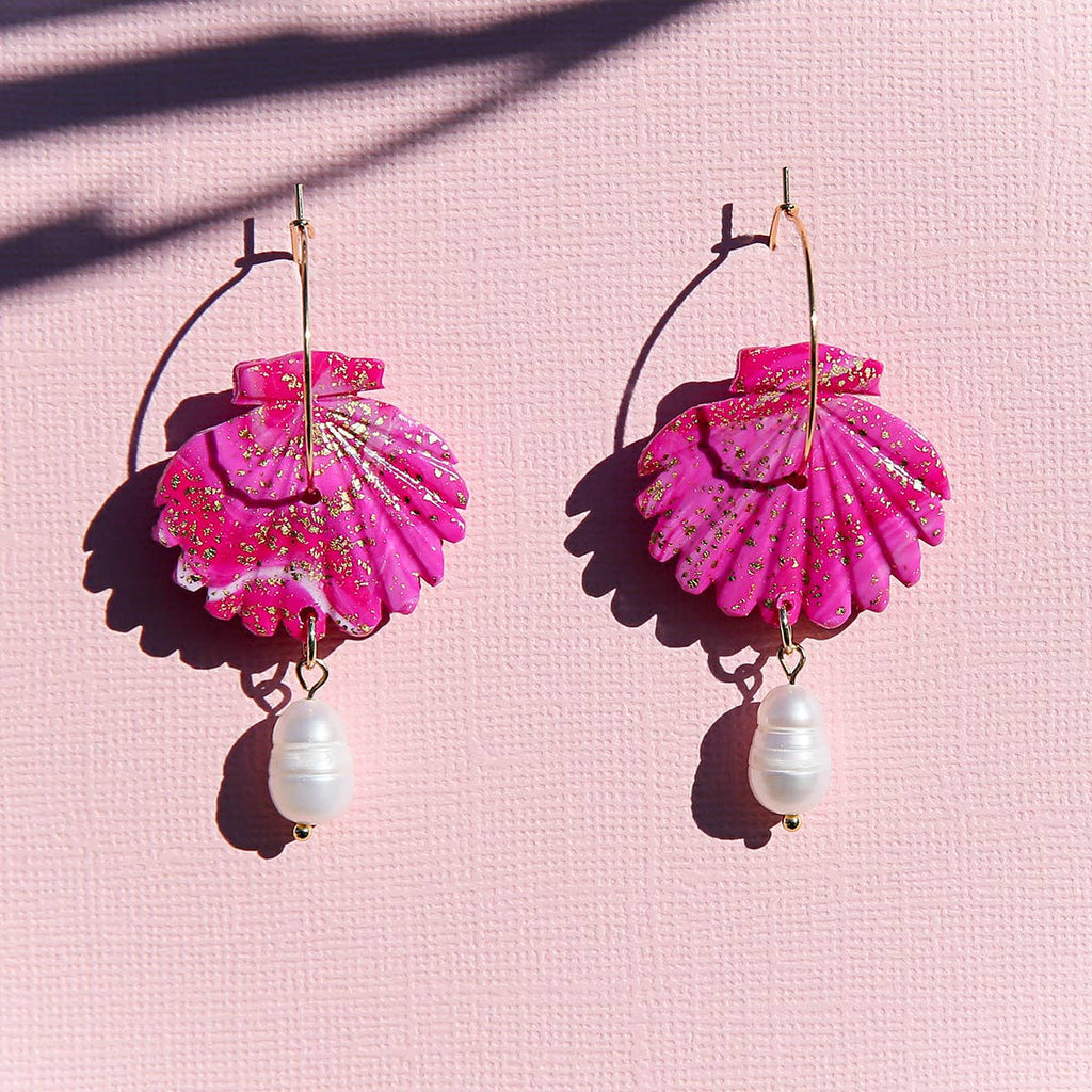 Pink Shell Hoops