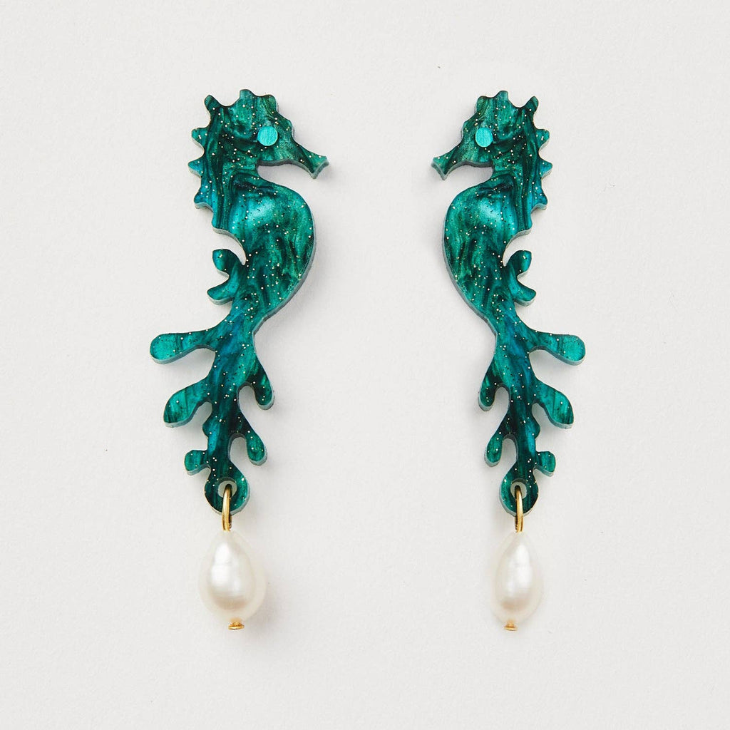 Sea Horse + Pearl - Emerald