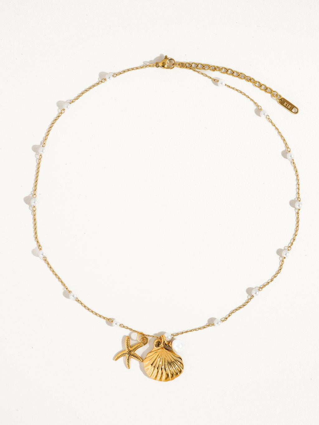 Capella 18K Gold Seashell Sea Star Pearl Necklace, Bracelet