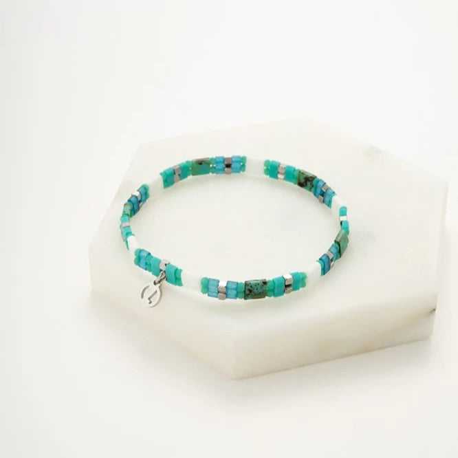 Tile Bracelet - Aqua/Silver