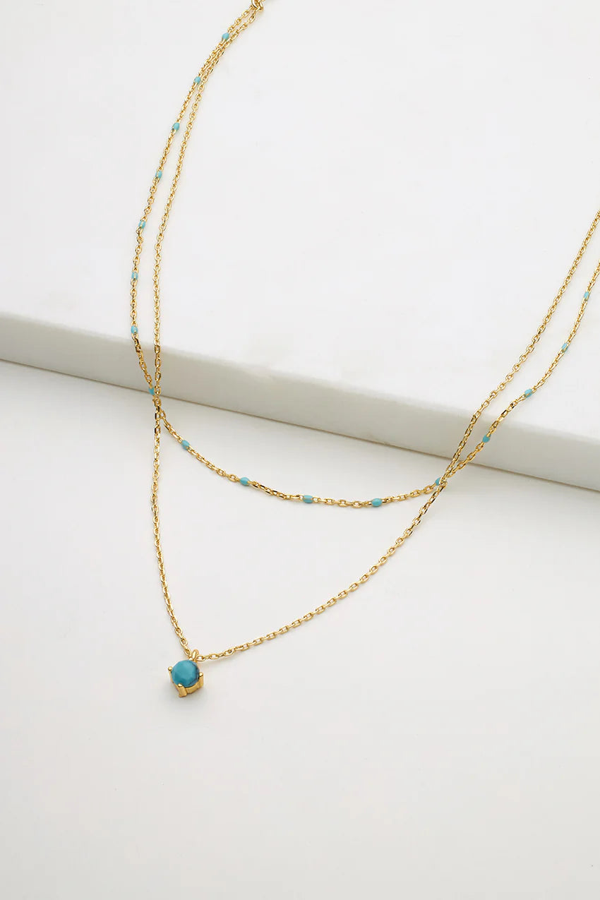 Layered Blue Necklace - Gold