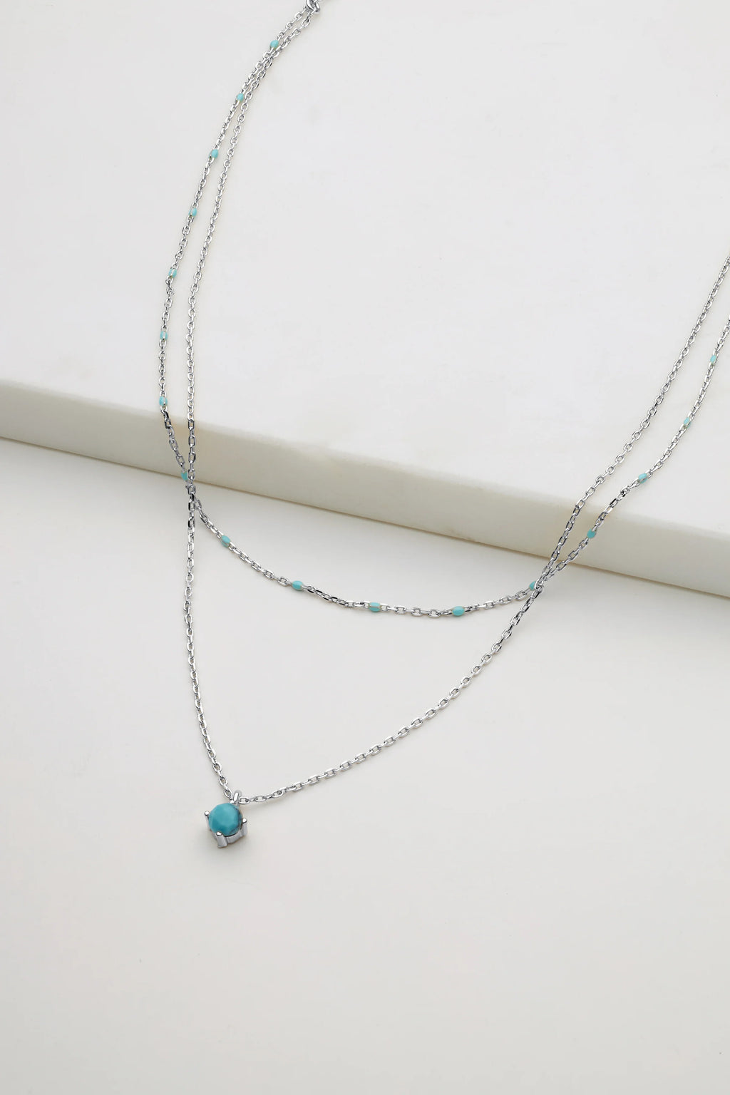 Layered Blue Necklace - Silver