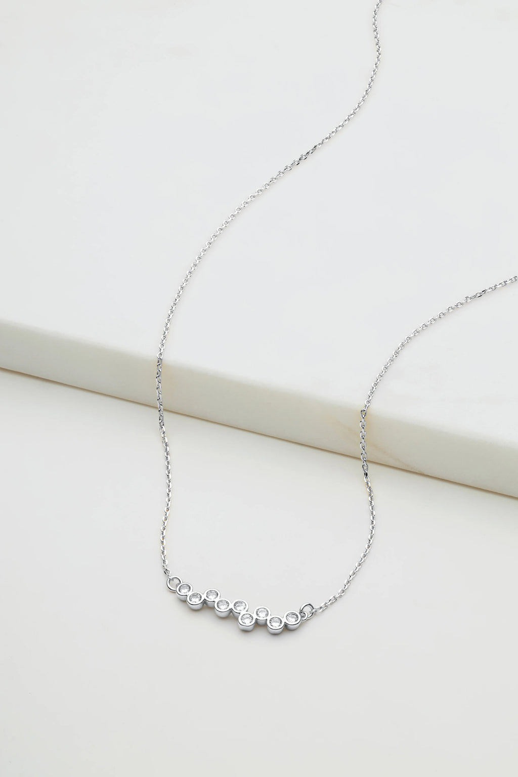 Scattered Crystal Mini Necklace - Silver