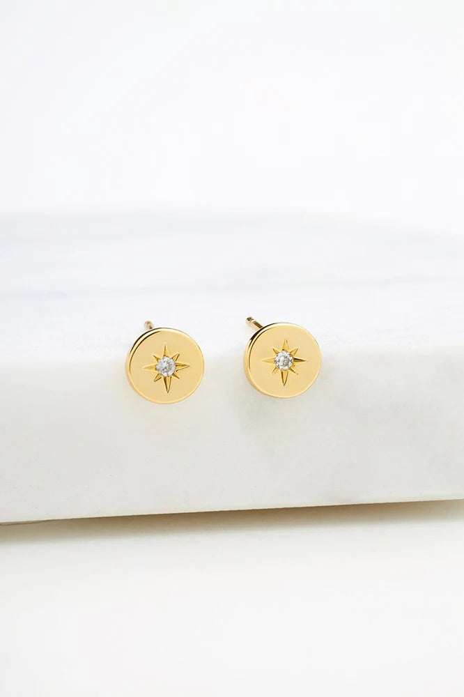 Crystal Disc Stud Earring - Gold