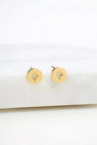Crystal Disc Stud Earring - Gold