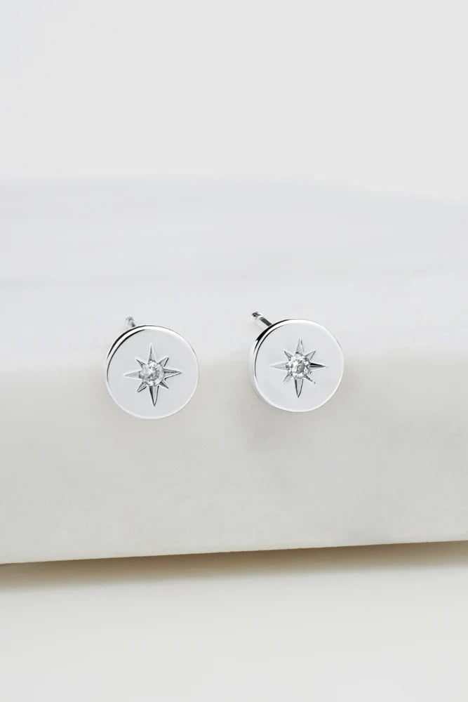 Crystal Disc Stud Earring - Silver