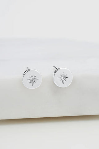 Crystal Disc Stud Earring - Silver