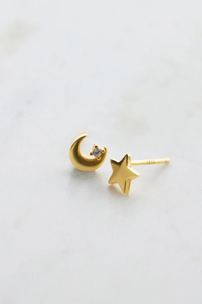 Star & Moon Stud - Gold