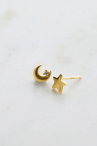 Star & Moon Stud - Gold