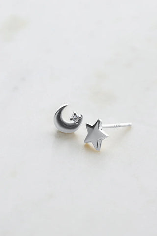 Star & Moon Stud - Silver