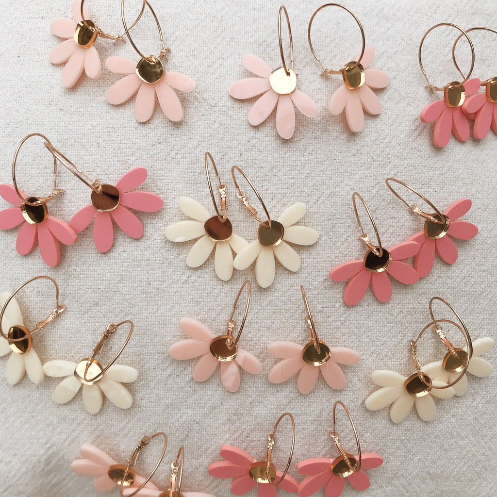 Jumbo Daisy Hoop Earrings | Pale Pink + Gold