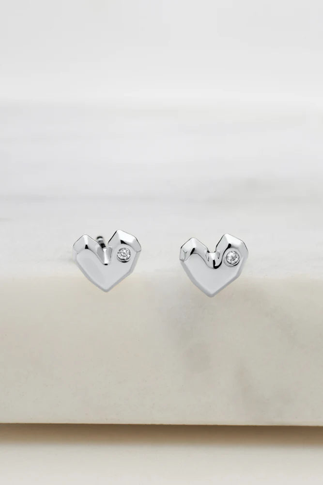 Crystal Heart Stud Earring - Silver