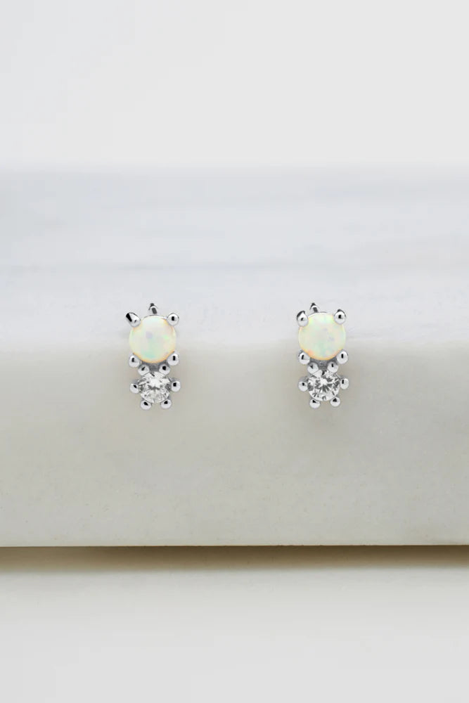 Opal & Crystal Cluster Earring - Silver