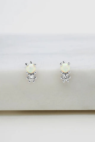 Opal & Crystal Cluster Earring - Silver