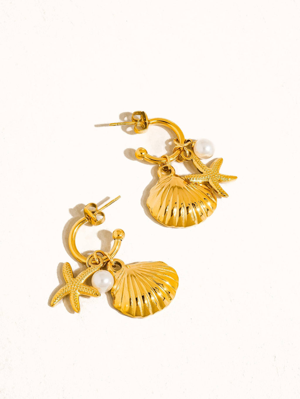 Marlène 18K Gold Non-Tarnish Sea Shell and Star Earring