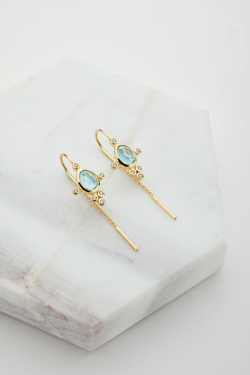 Gabi Thread Earring - Blue Topaz