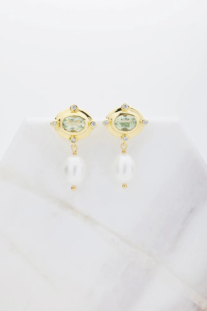 Nicola Earring - Green Amethyst/Pearl