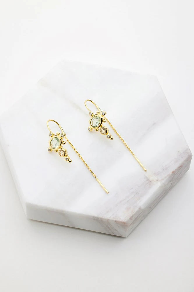 Darcy Thread Earring - Green Amethyst