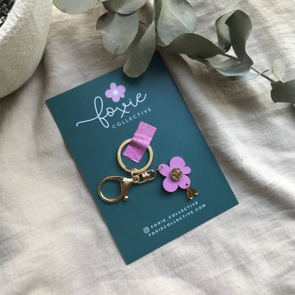 Flower Keyring | Lilac + Gold Glitter