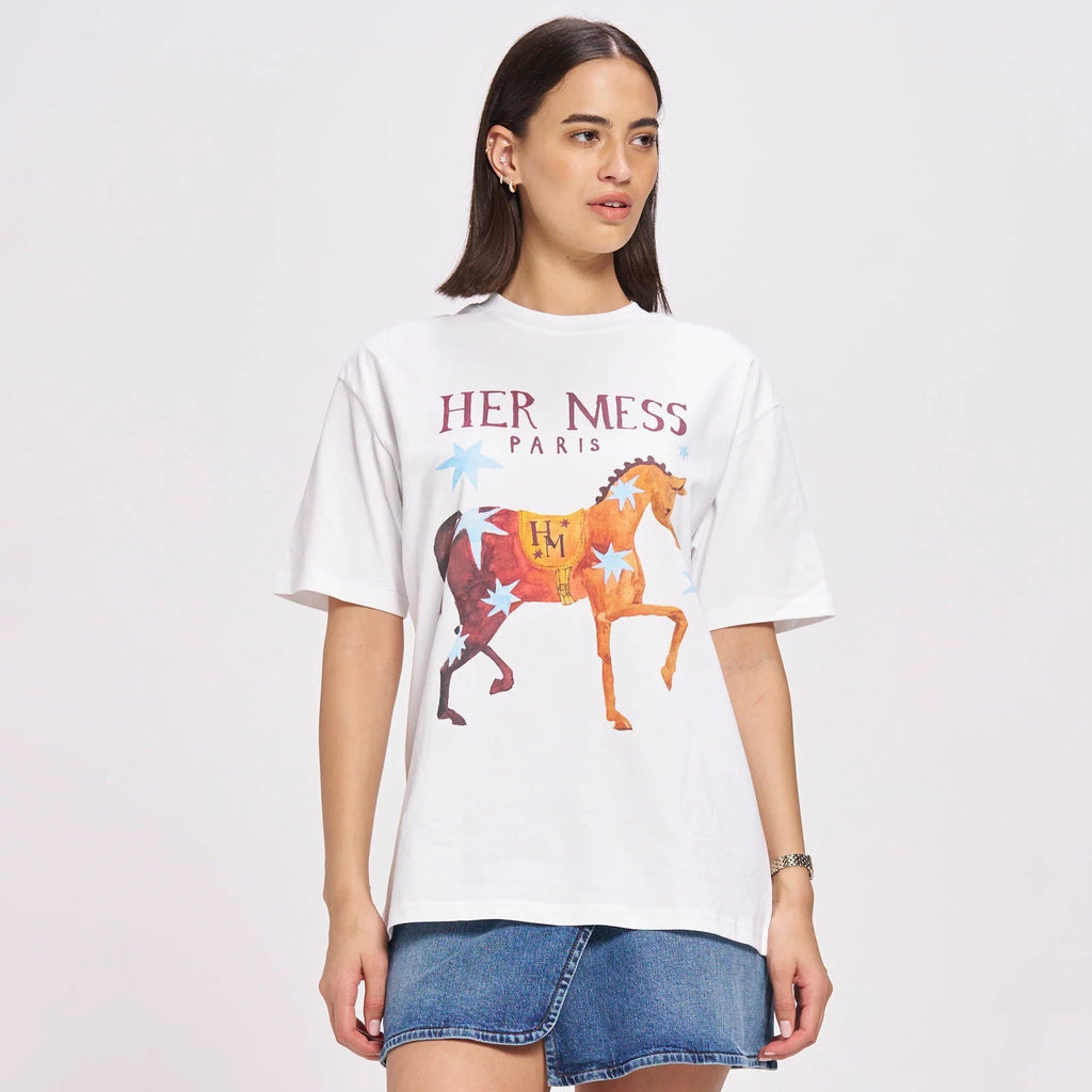 BACK IN STOCK! Her Mess Oversized Tee - White
