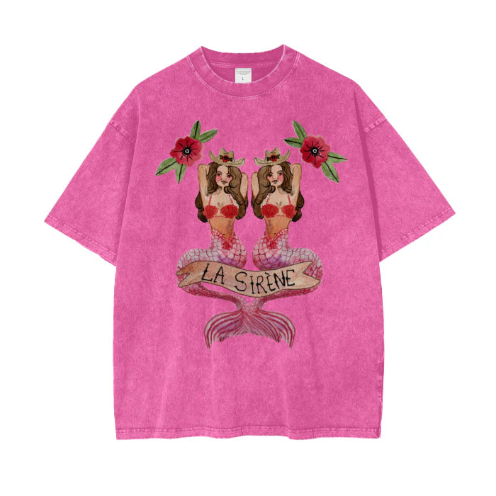Mermaid La Sirene Tee - PINK (OVERSIZED)