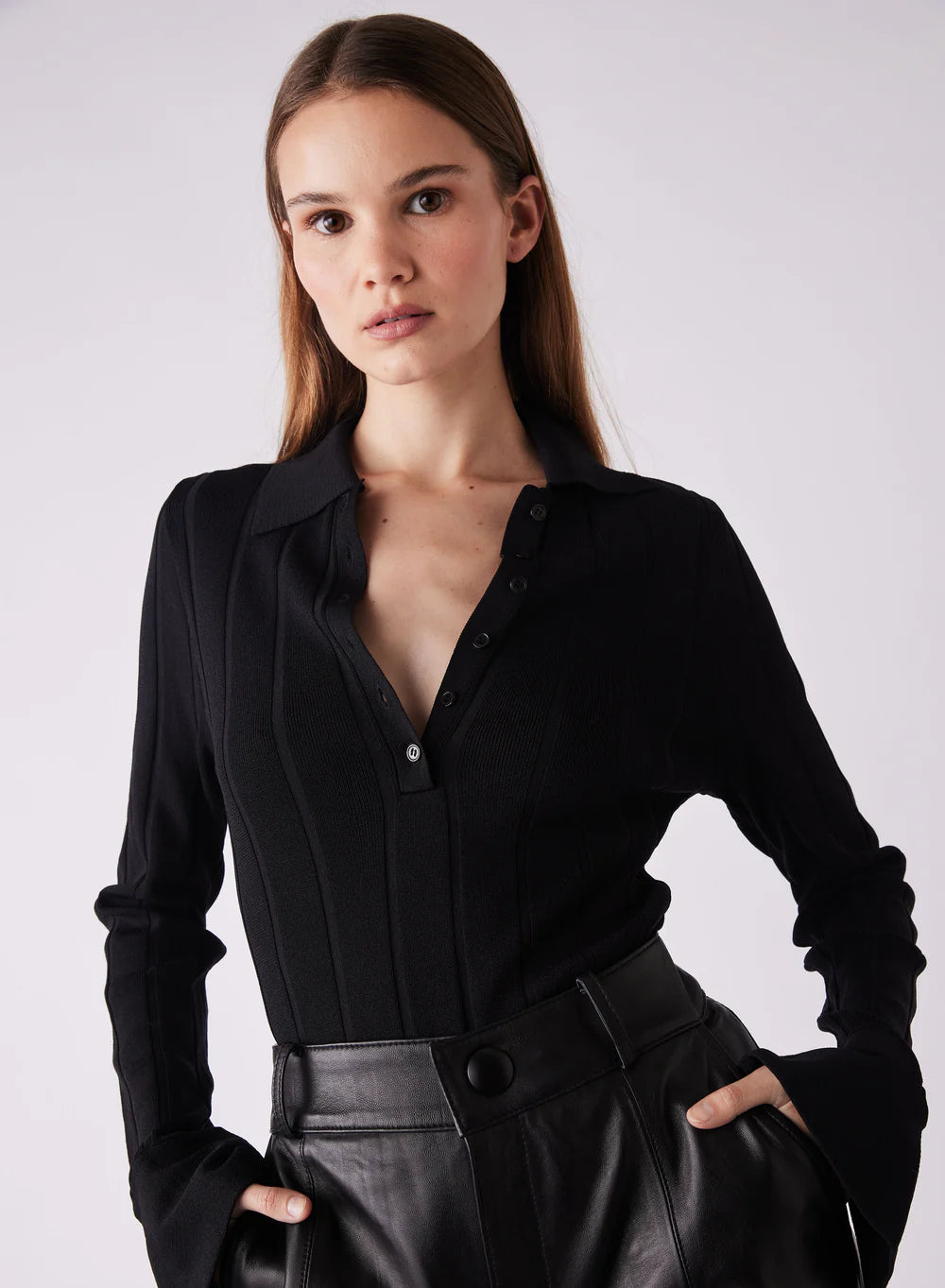 AVENUE BUTTON SWEATER - BLACK