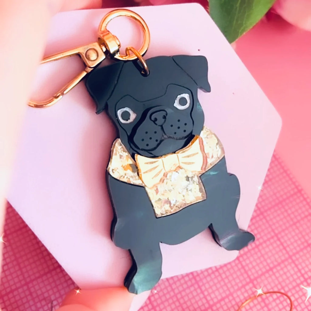 Bling Hound Pug Bag Tag/Keyring (no glasses)