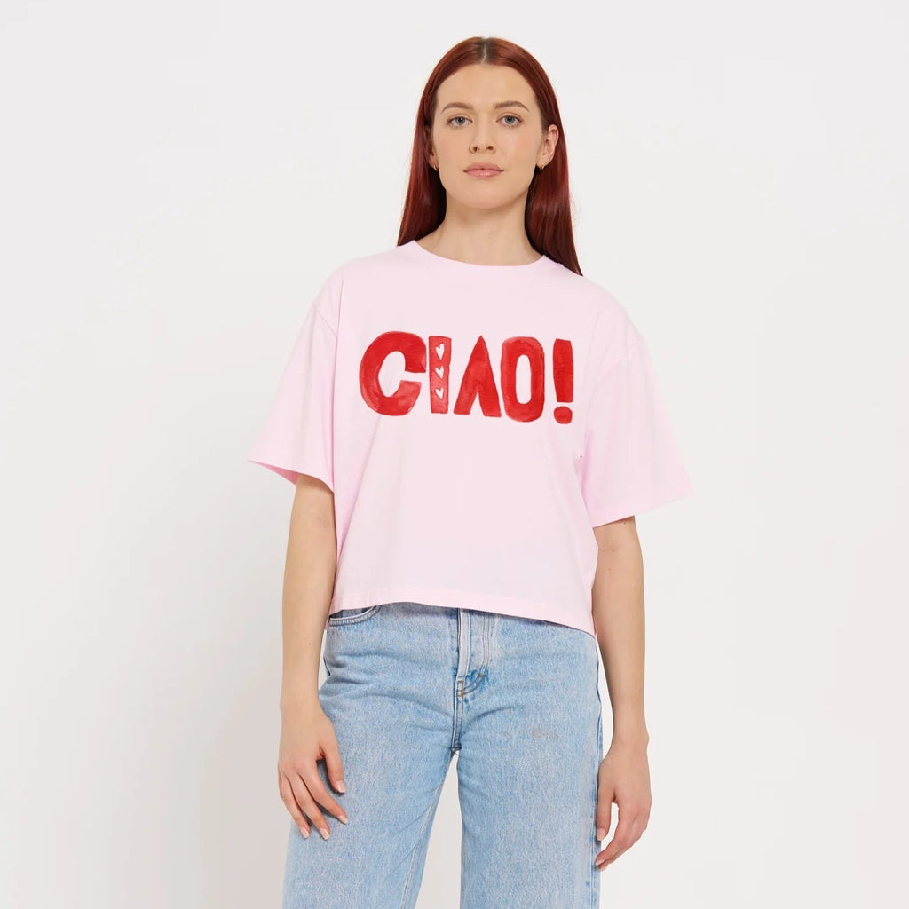 CIAO BOXY CROP TEE - Baby Pink/Red