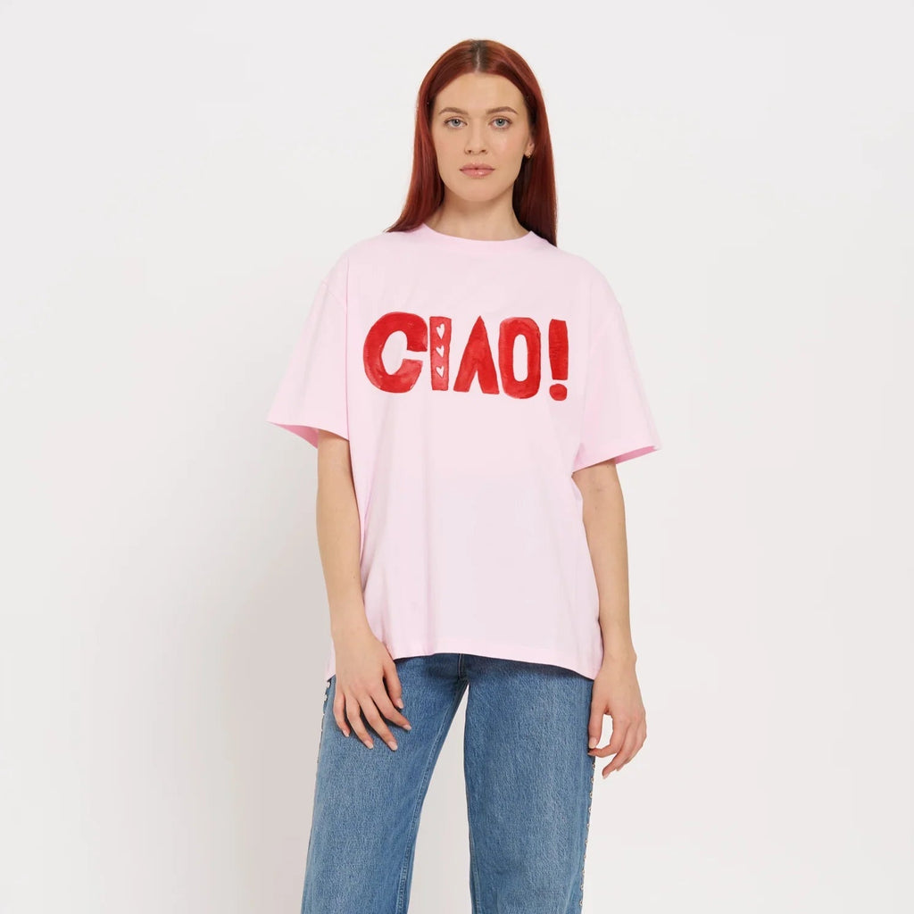 CIAO BOYFRIEND TEE - Baby Pink/Red