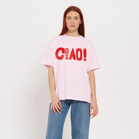 CIAO BOYFRIEND TEE - Baby Pink/Red