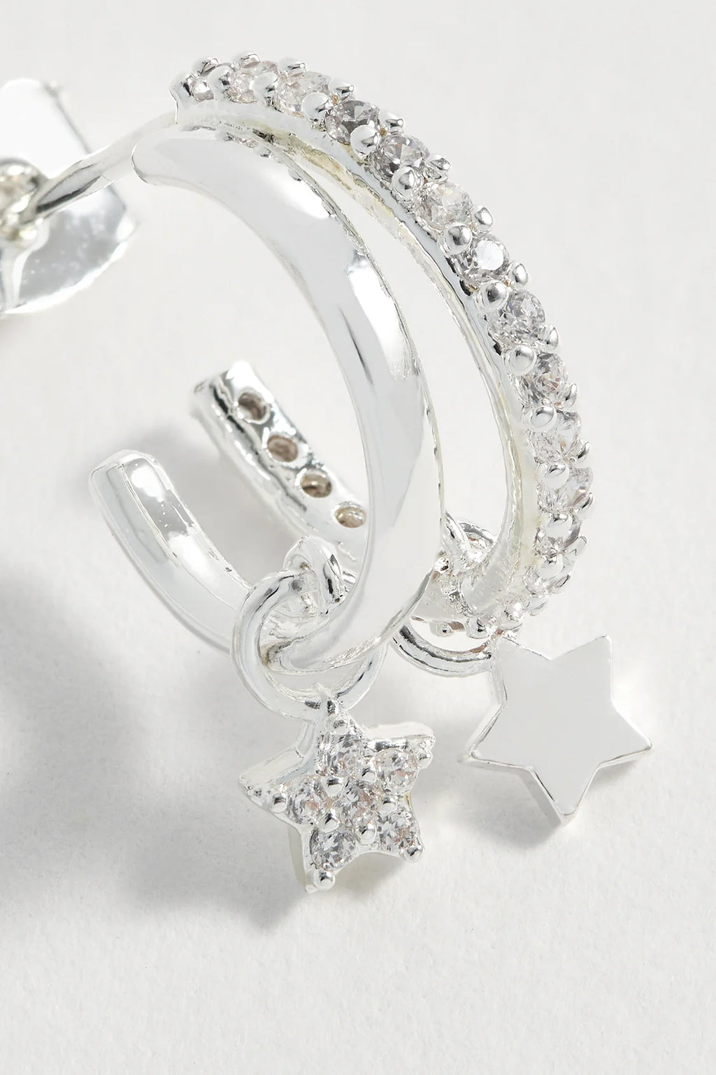 Duo Pave Star Hoops - Silver