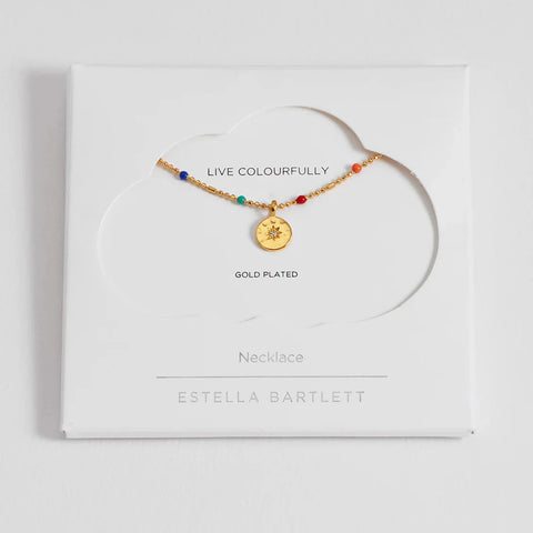 CZ Rainbow Beaded Necklace - Gold Plated