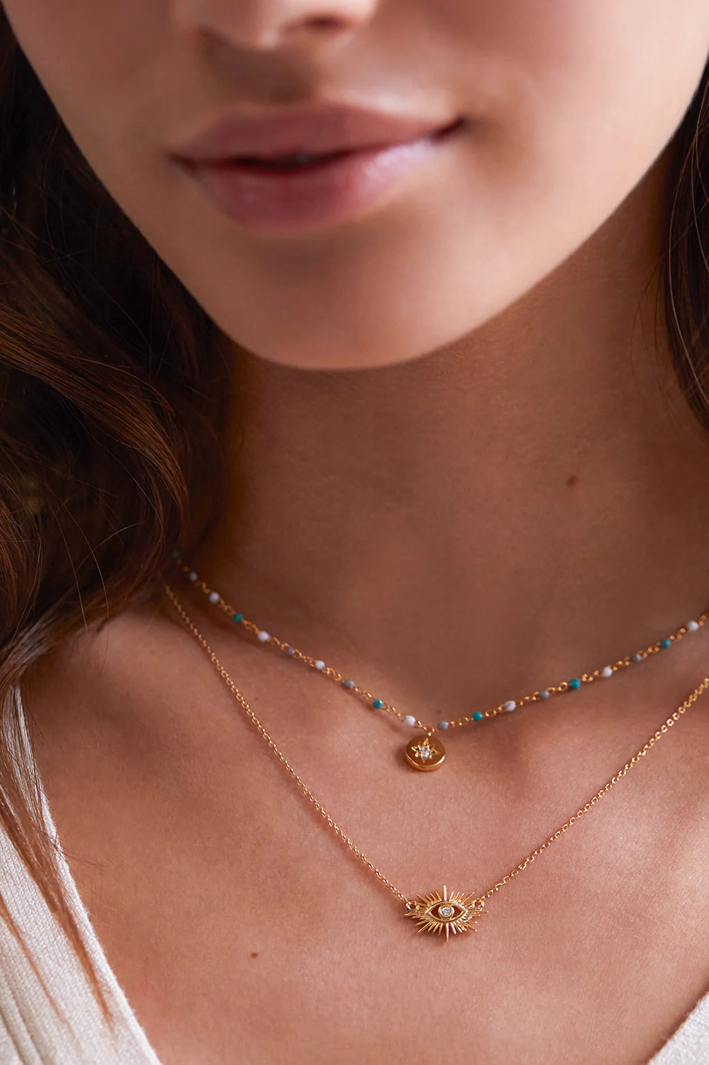 Eye Burst CZ Necklace - Gold Plated