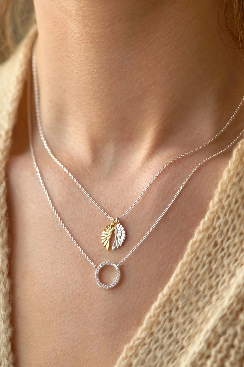 Large Pave Circle Necklace - SIlver Plated