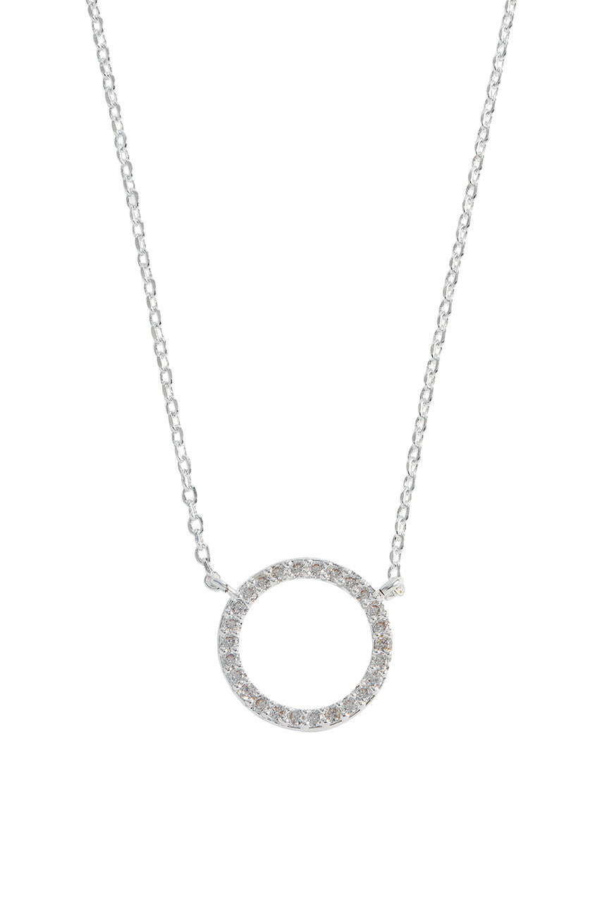 Large Pave Circle Necklace - SIlver Plated