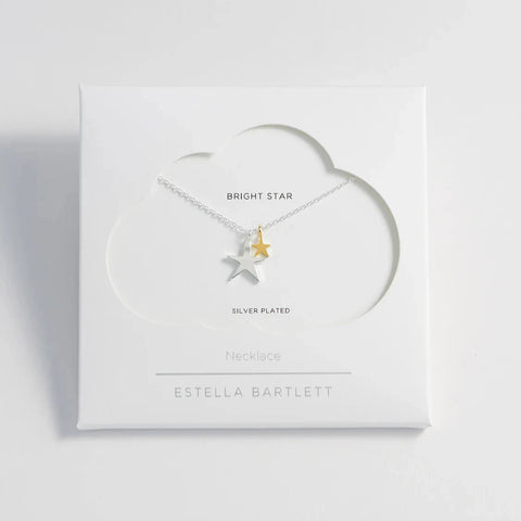 Two Tone Double Star Necklace - Silver Plated