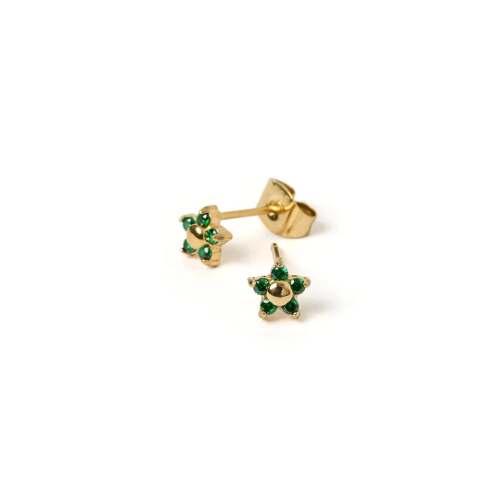 Gardenia Gold Studs - Emerald