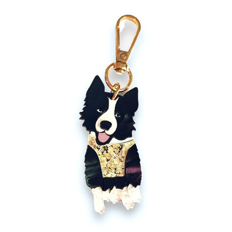Border Collie Bag Tag/Keyring - Black