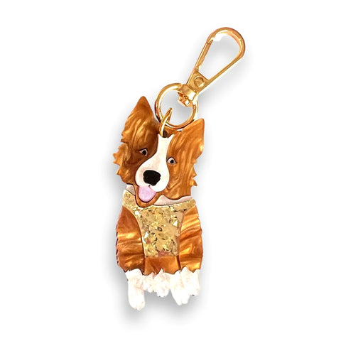 Border Collie Bag Tag/Keyring - Brown