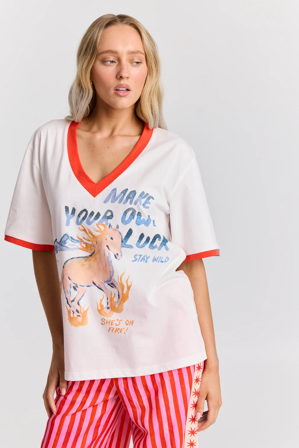 SHE'S ON FIRE V-NECK TEE