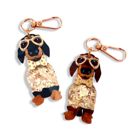 Dachshund Bag Tag/ Keyring - Brown/Tan