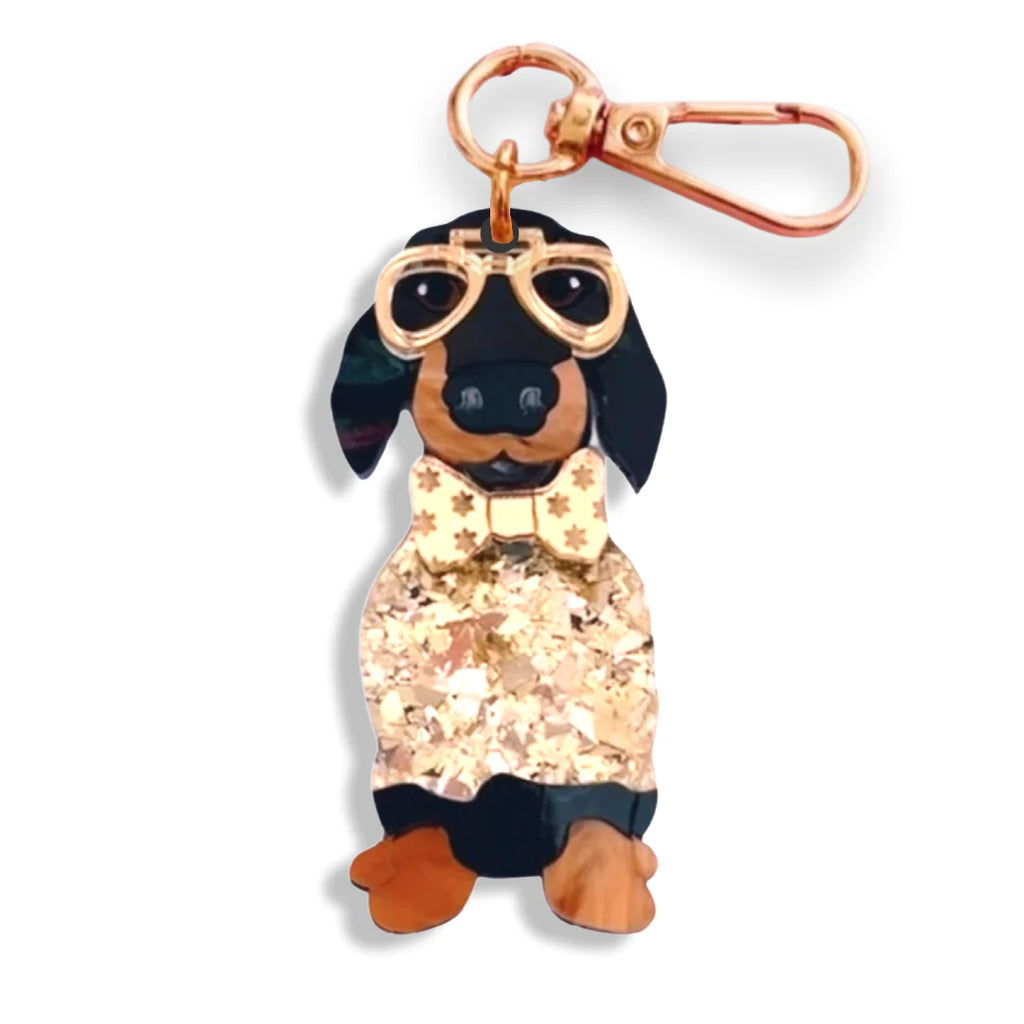 Dachshund Bag Tag/ Keyring - Black/Tan