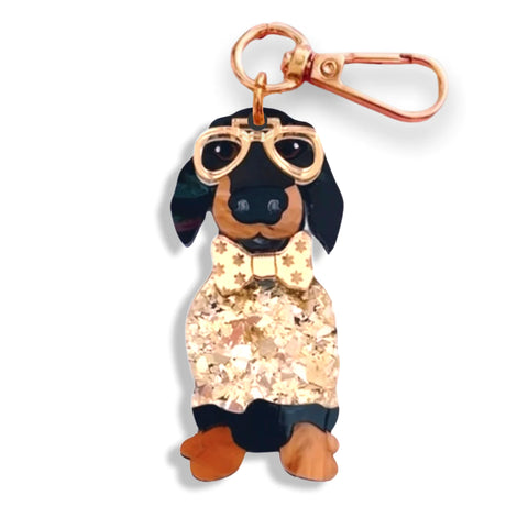 Dachshund Bag Tag/ Keyring - Black/Tan