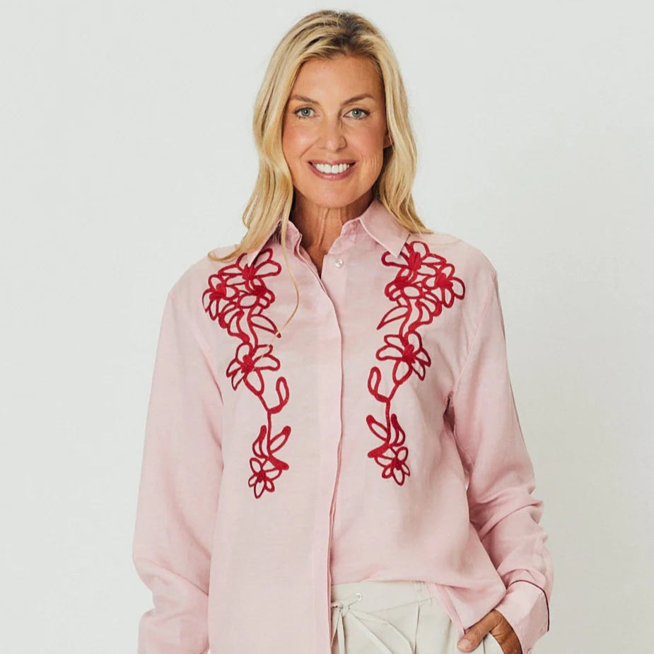 Chloe Shirt - Pink/Red Embroidery