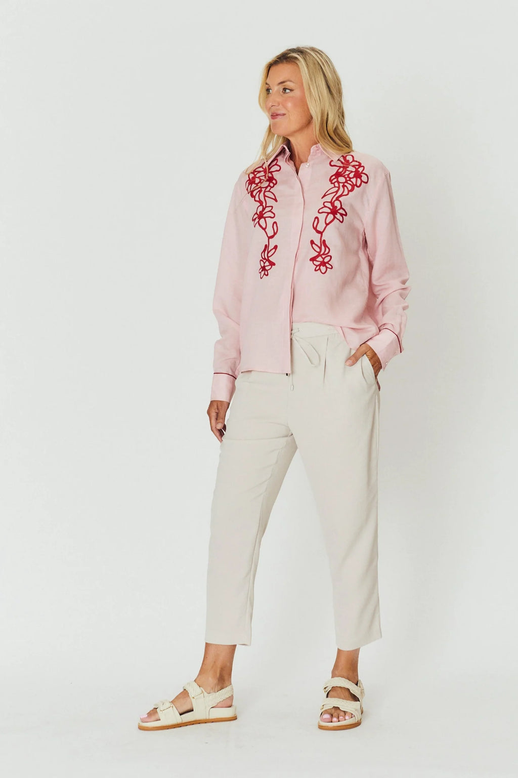 Chloe Shirt - Pink/Red Embroidery