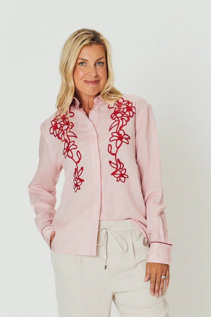 Chloe Shirt - Pink/Red Embroidery