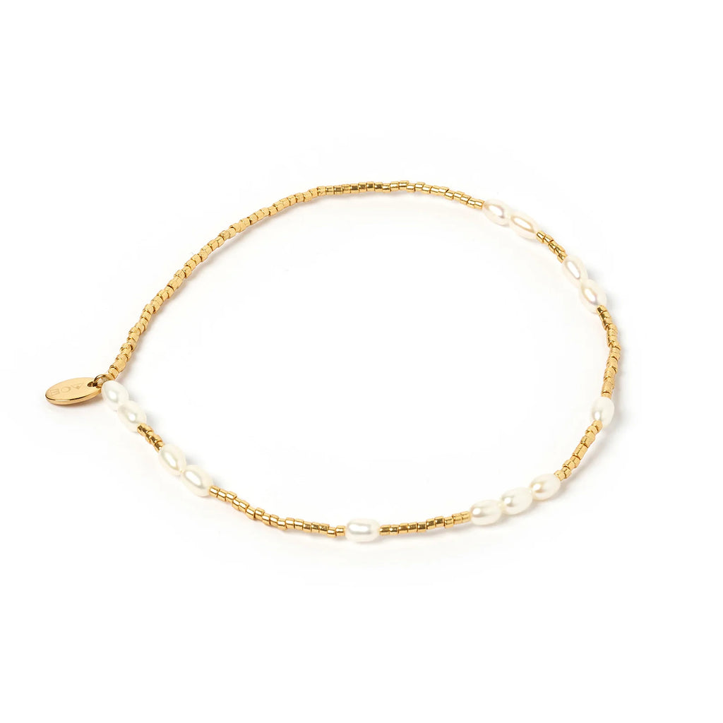 POPPY PEARL & GLASS BEADED ANKLET - GOLD