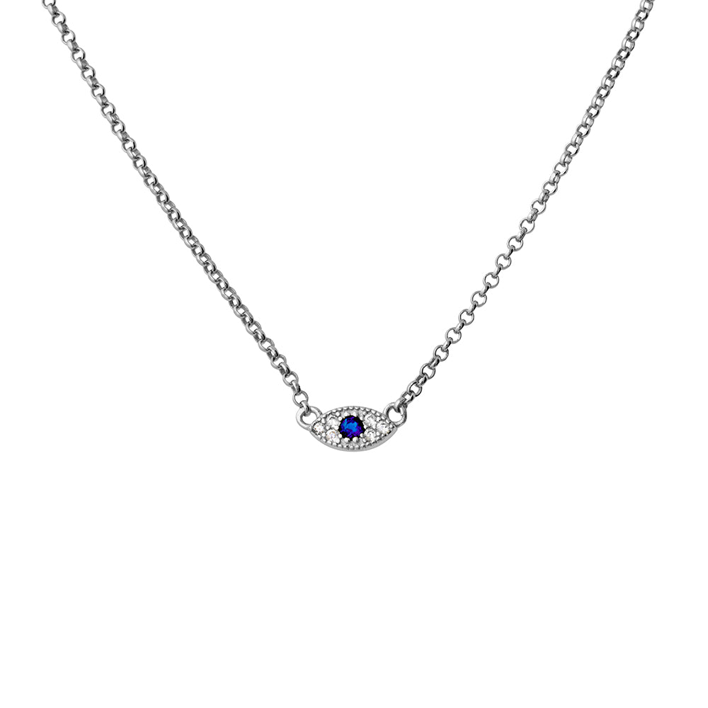 Sterling Silver CZ Small Evil Eye Necklace