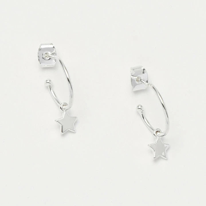 Star Drop Hoop Earrings - Silver Plated