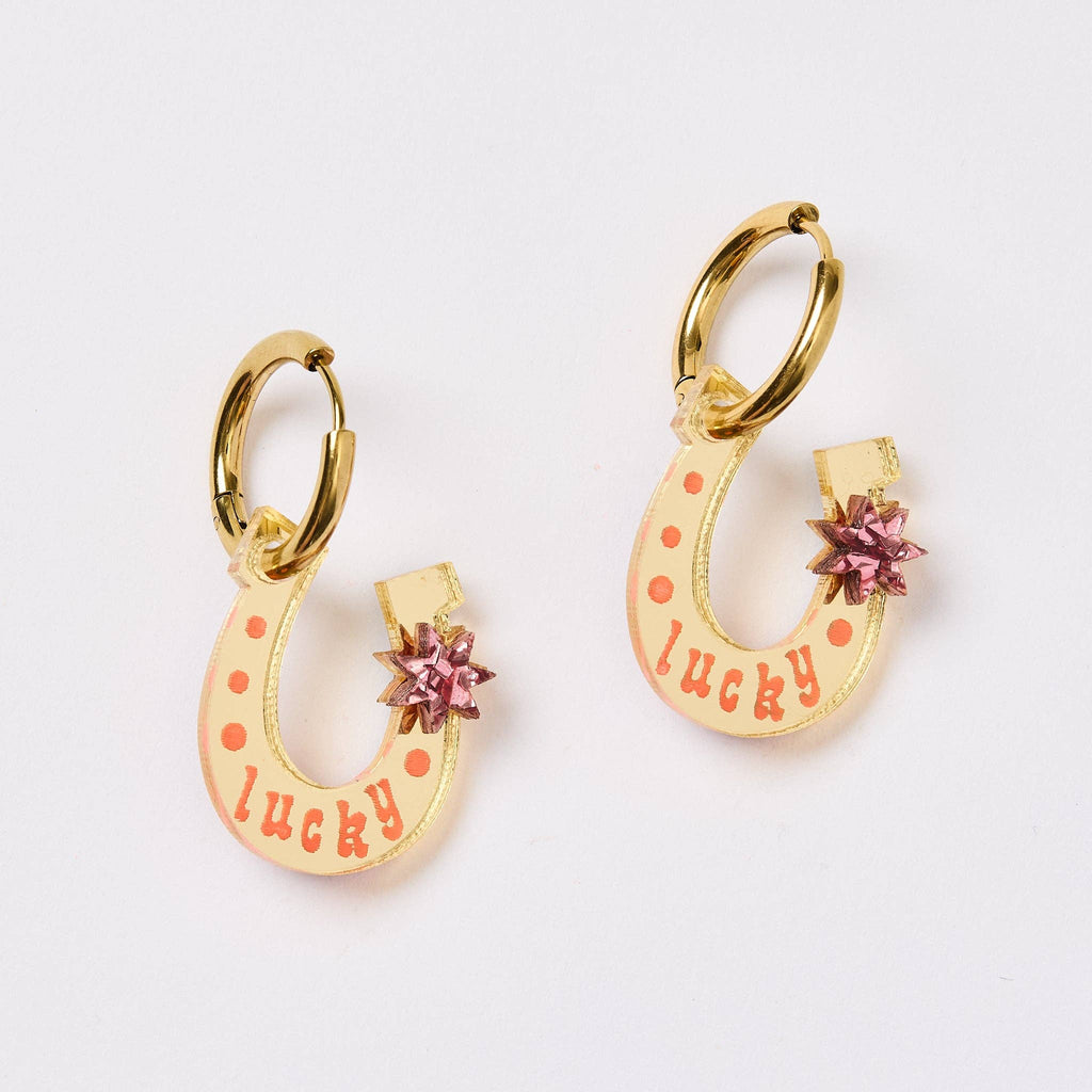 Lucky Shoe Earrings - Gold / Pink